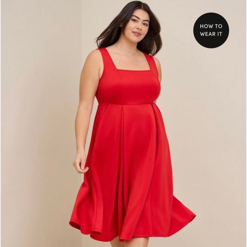 Midi Scuba Square Neck Skater Dress